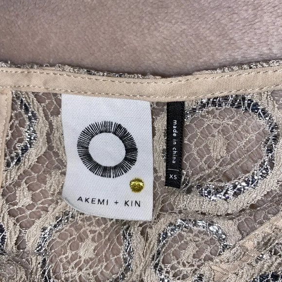 Anthropologie Akemi + Kin Metallic Silver Lace Babydoll Blouse - Picture 6 of 7